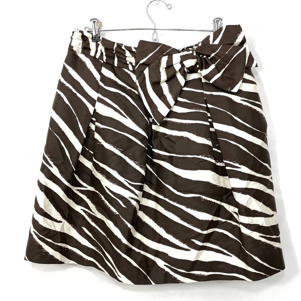 Kate Spade Kolette Skirt Sz 10 Bow Waist Zebra Animal Print Silk‎ Cotton Pockets